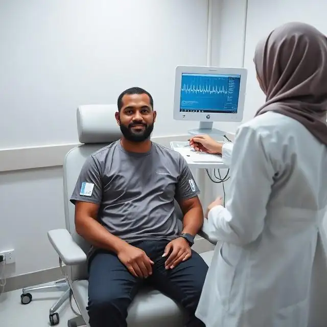 دکتر محبوبه شیخ در حال انجام نوار قلب و بررسی فعالیت الکتریکی قلب بیمار 