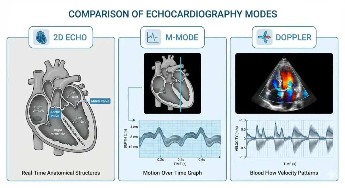 مقایسه اکوی M-Mode ، دوبعدی و داپلر مقایسه اکوی M-Mode ، دوبعدی و داپلر