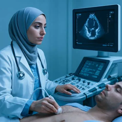 تصویر انجام اکوکاردیوگرافی، دکتر محبوبه شیخ