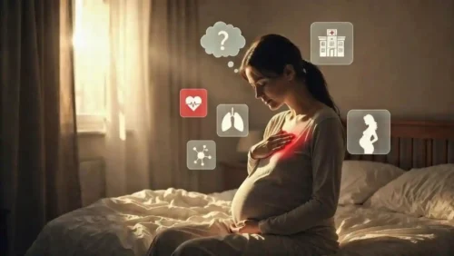 اینفوگرافیک درد قفسه سینه یا درد قلبی هنگام بارداری، شامل علل شایع، علائم همراه و موارد نیازمند ارزیابی پزشکی