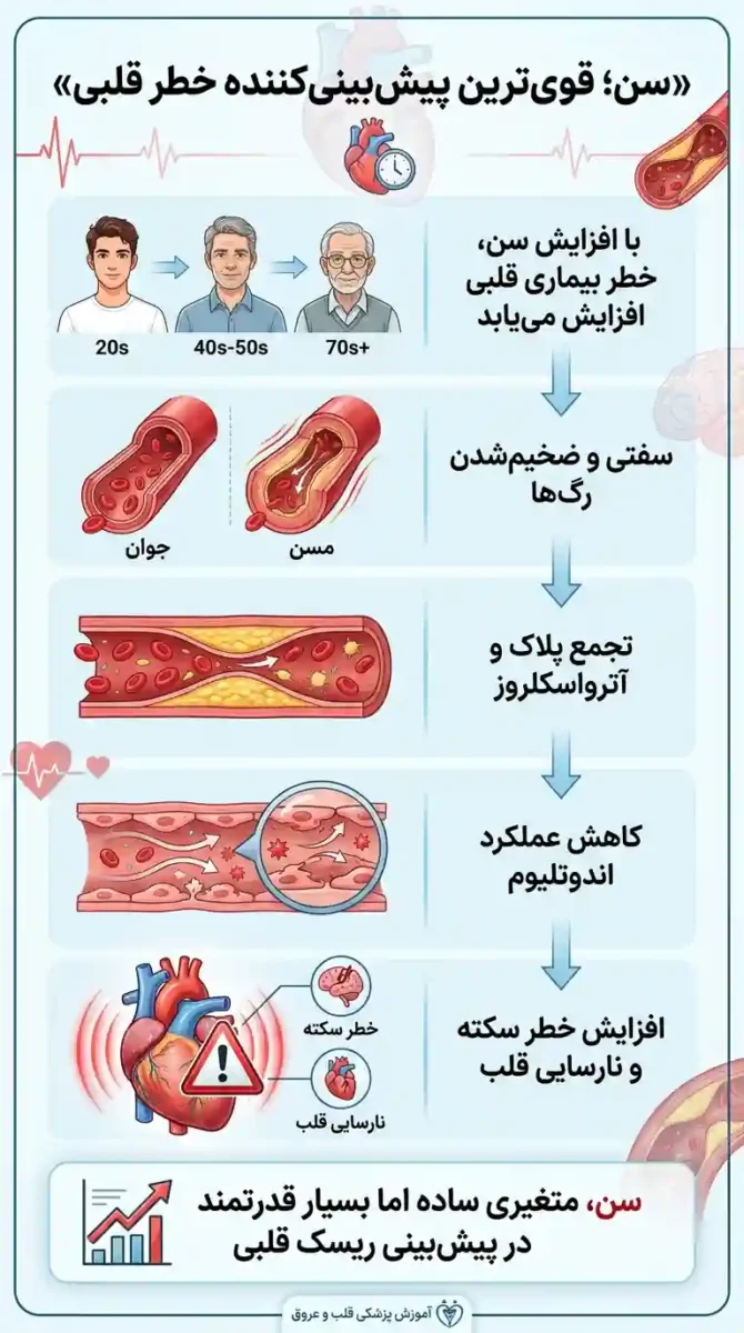 مدل PREVENT انجمن قلب امریکا برای محاسبه ریسک قلبی-عروقی و تخمین آنلاین سن قلبی PREVENT | چرا سن از نظر فیزیولوژیکی، ارتباط با مفهوم زمان و ارتباط با مفهوم ریسک مهم ترین متغیر در مدلهای ریسک قلبی-عروقی است.